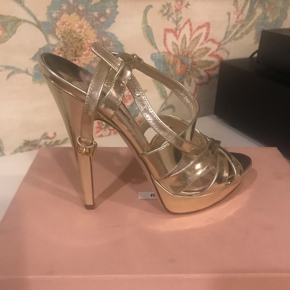 Authentic Miu miu gold mirrored heals size 37